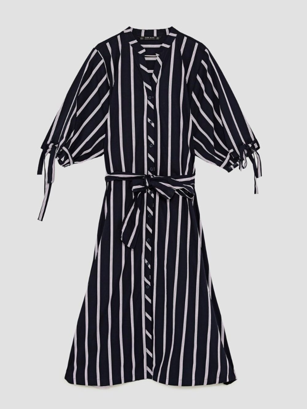 Zara Striped Navy Midi Cotton Shirt Dress S